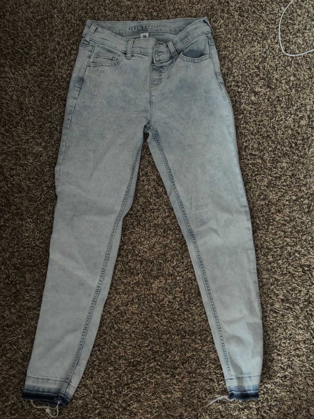 Justice Light Acid-Wash Skinny Jeans in Pale Blue